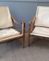 Paire de fauteuils safari en hêtre et cuir beige – Kaare Klint